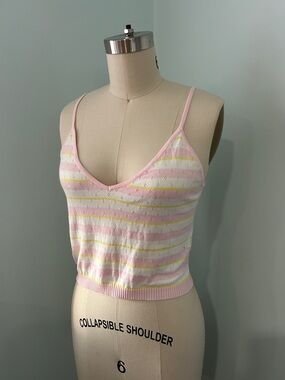 NWT Forever 21 Striped Pink & Yellow V-Neck Knit Cami Top size L